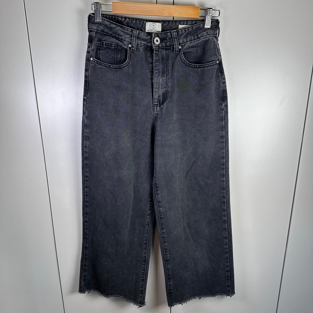 Cotton On Womens 4 Vintage Black‎ Wide Leg Cropped Raw Hem Jeans Capsule Boho